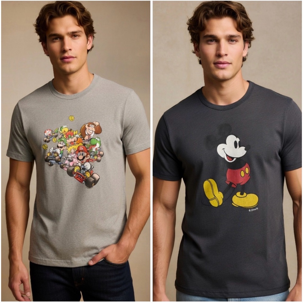 Bundle Of 2 Abercrombie & Fitch Mens Graphic Mickey & Mario T-Shirt Medium